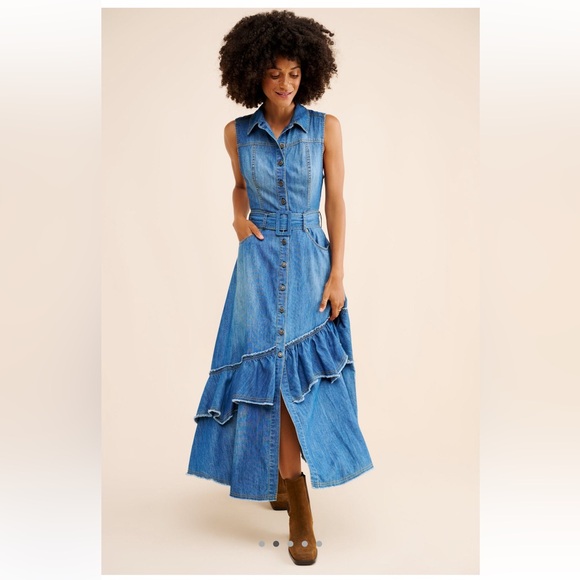 Women's Free People Beau Midi Blue Denim Dress Sizes S & M - Picture 2 of 4